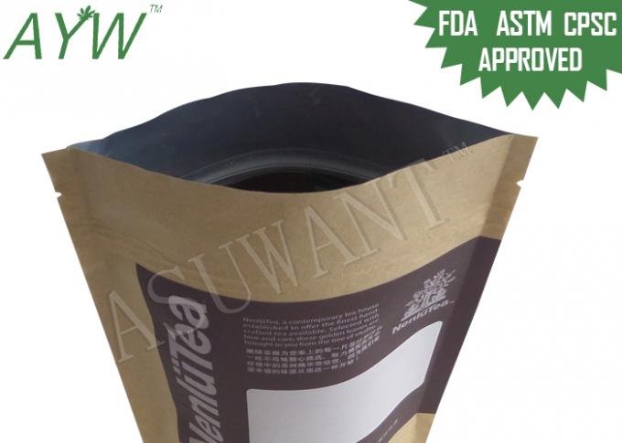 Biodegradable Moisture Proof Kraft Paper Zipper Bags Block Bottom For Loose Tea