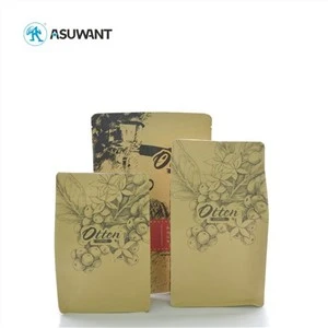قاع مسطح قاع قاع Ziplock Kraft Paper Coffee Chaging Bag