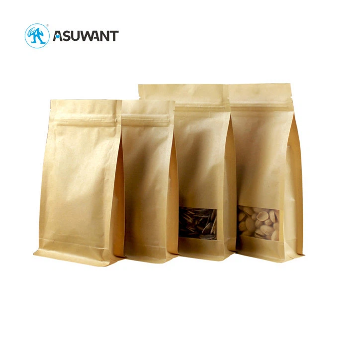 90 Gm Brown Paper Zip Lock Bags Eight Side Sealed For Packing Coffee Bean
