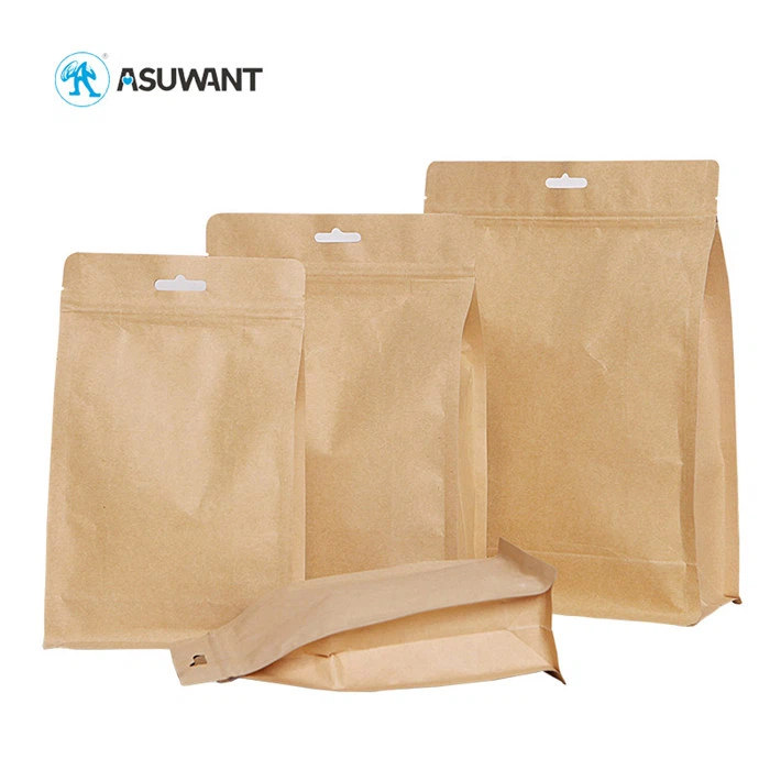 90 Gm Brown Paper Zip Lock Bags Eight Side Sealed For Packing Coffee Bean