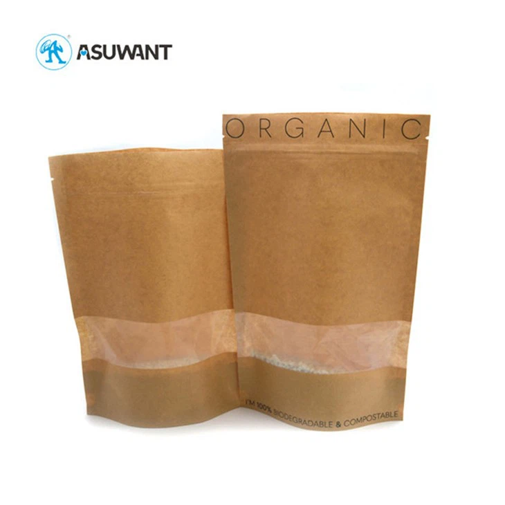 Biodegradable Moisture Proof Kraft Paper Zipper Bags Block Bottom For Loose Tea